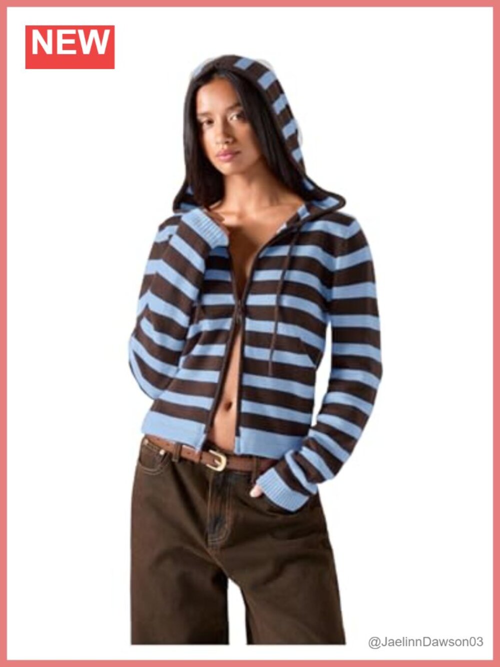 Verdusa Women's Striped Hooded Zip Up Cardigan Preppy Fall Sweater
